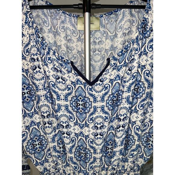 Elevenses Anthropologie Basia Romper Blue and White Boho Style Size XL - Picture 5 of 11